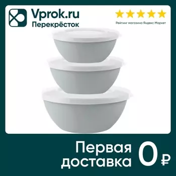Набор мисок Plast Team Helsinki с крышками пепельный жемчуг 5л+3л+2л 3шт