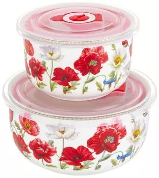 Набор салатников Elan Gallery Маки с крышками 2шт
