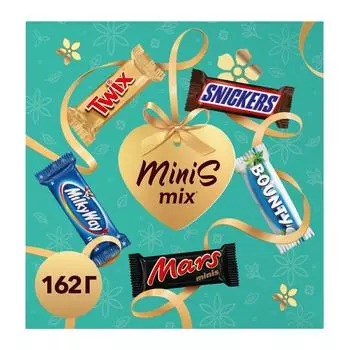 Набор шоколадных конфет Minis Mix Snickers Milky Way Mars Bounty Twix 162г