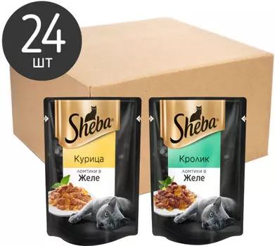 Набор влажных кормов для кошек Sheba Кролик-Курица ломтики в желе 24шт*85г