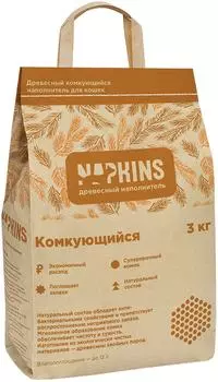 Наполнитель для кошачьего туалета Napkins древесный комкующийся 6л 3кг