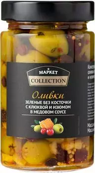 Оливки Market Collection зеленые с клюквой и изюмом в медовом соусе 320г