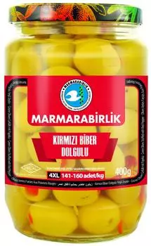 Оливки Marmarabirlik зеленые с перцем Biber 4XL 680г