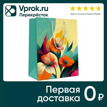 Пакет подарочный ГК Горчаков L цветы на бирюзовом