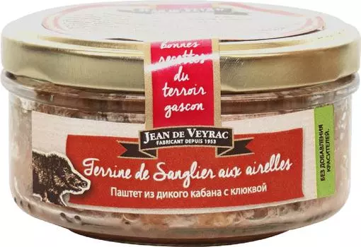 Паштет Jean de Veyrac из дикого кабана с клюквой 130г