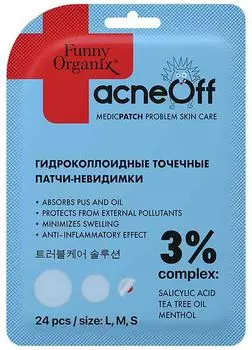 Патчи-невидимки Funny Organix Гидроколлоидные точечные с салициловой кислотой и ментолом