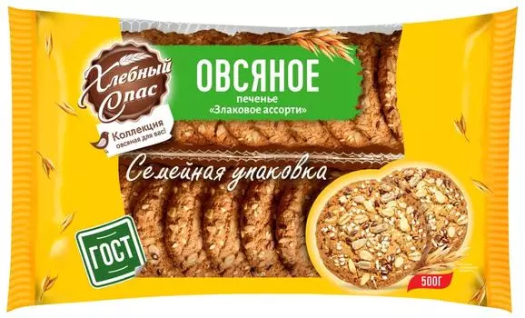 Печенье Хлебный Спас овсяное Злаковое ассорти 500г