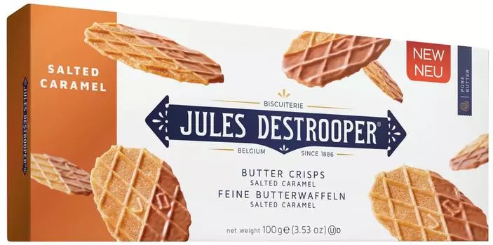 Печенье Jules Destrooper Butter Crisps с глазурью Соленая карамель 100г