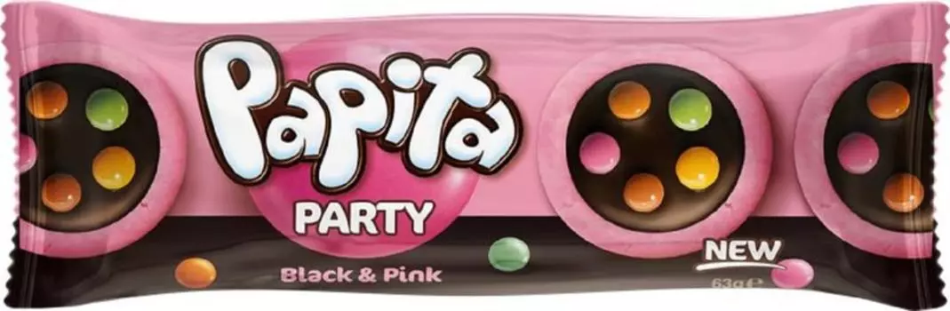 Печенье Papita Party Клубничное с молочной начинкой покрытое темным шоколадом и драже-конфетами 63г