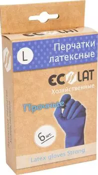 Перчатки EcoLat Хозяйственные латексные синие размер L 6шт