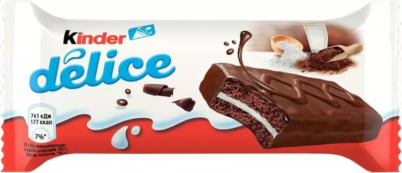 Пирожное Kinder Delice покрытое какао-глазурью с молочной начинкой 39г