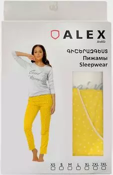Пижама женская Alex Textile белая с желтым Размер L