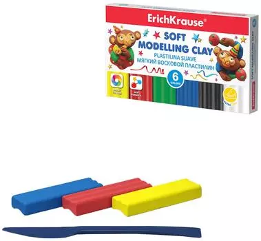 Пластилин Erich Krause восковой мягкий со стеком 6 цветов
