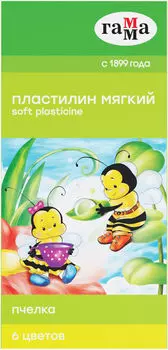 Пластилин Гамма Пчелка восковой мягкий со стеком 6 цветов