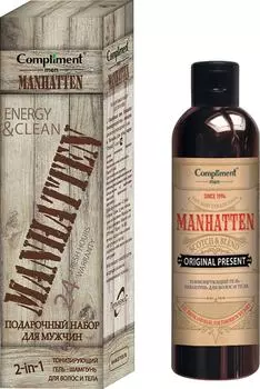 Подарочный набор Compliment men Manhatten Гель для тела и волос универсальный 250мл + Мочалка
