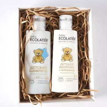 Подарочный набор Ecolatier Pure Baby 3+ Шампунь детский 2в1 Легкое расчесывание 150мл и Молочко детское Ежедневный уход