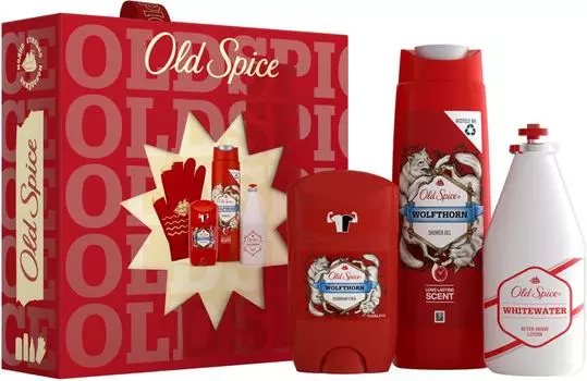Подарочный набор Old Spice Wolfthorn Гель для душа 250мл твердый дезодорант 50мл и лосьон после бритья 100мл и перчатки