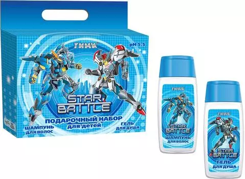 Подарочный набор Тими Star Battle Синий с тату Шампунь 200мл + Гель для душа 200мл