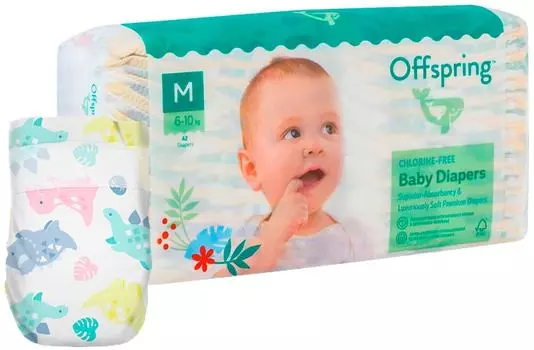 Подгузники Offspring Динозавры M 6-10кг 42штс доставкой!