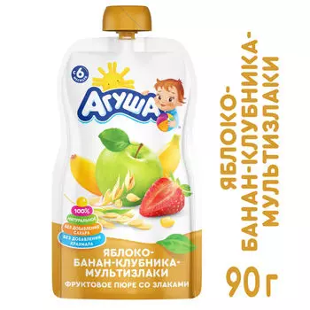 Пюре Агуша Яблоко-Банан-Клубника-Мультизлаки 90г