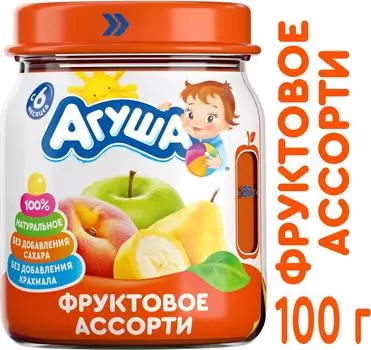 Пюре Агуша Яблоко груша банан и персик 100г