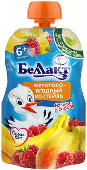 Пюре Беллакт Фруктово-ягодный коктейль Груша-Банан-Малина с 6 месяцев 90г