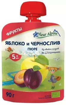 Пюре Fleur Alpine Organic Яблоко и чернослив с 5 месяцев 90г (упаковка 3 шт.)