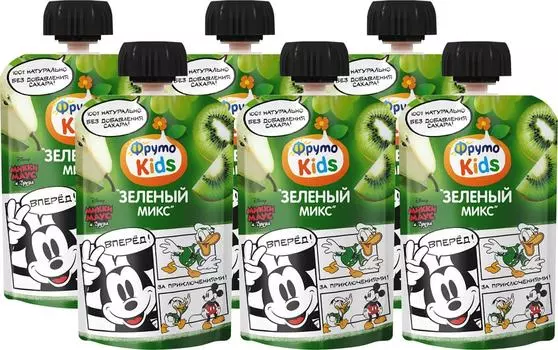 Пюре Фруто Кидс Зеленый микс из яблок груши винограда и киви 90г (упаковка 3 шт.)