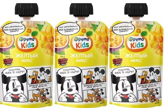 Пюре Фруто Кидс Желтый микс из яблок бананов абрикосов манго и маракуйи 90г (упаковка 3 шт.)