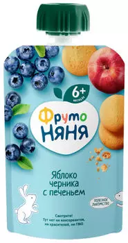 Пюре ФрутоНяня из Яблок и черники с печеньем 90г