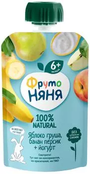 Пюре ФрутоНяня Яблоко Груша Банан Персик с йогуртом 90г