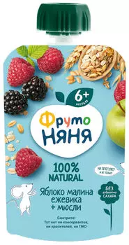 Пюре ФрутоНяня Яблоко малина и ежевика 90г
