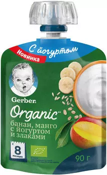Пюре Gerber Банан манго с йогуртом и злаками 90г
