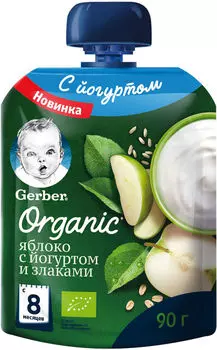 Пюре Gerber Яблоко с йогуртом и злаками 90г
