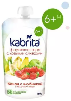 Пюре Kabrita с козьими сливками Банан с клубникой 100г