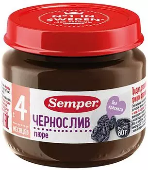 Пюре Semper Чернослив с 4 месяцев 80г. Закажите онлайн!