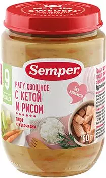 Пюре Semper Рагу овощное с кетой и рисом 190г