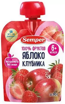 Пюре Semper Яблоко клубника с 6 месяцев 90гс доставкой!