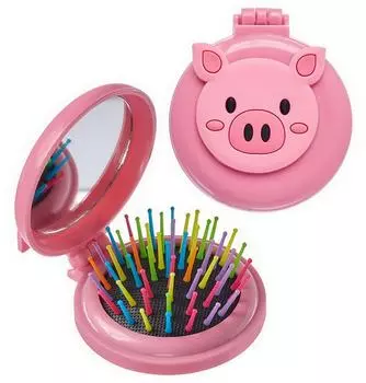 Расческа для волос Bradex Поросенок складная с зеркалом