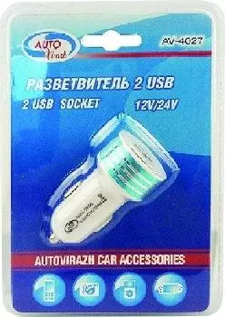 Разветвитель прикуривателя Autovirazh 2USB 12/24V