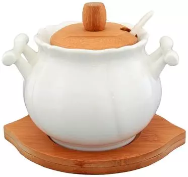 Сахарница Elan Gallery Айсберг с ложкой на деревянной подставке 500мл