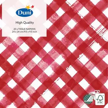 Салфетки бумажные Duni Red Checks 3 слоя 24*24см 20шт