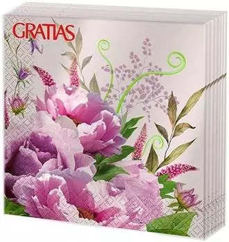 Салфетки бумажные Gratias Букет пионов 33см 3 слоя 20шт