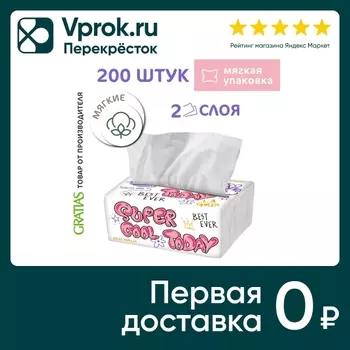 Салфетки бумажные Gratias Super Cool 14*21см 2 слоя 200шт