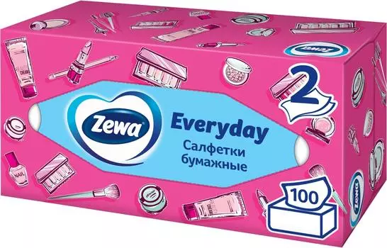 Салфетки бумажные Zewa Everyday косметические 2 слоя 100шт