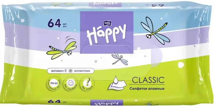 Салфетки влажные Bella Baby Happy Classic детские 64шт