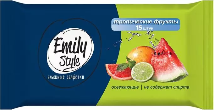 Салфетки влажные Emily Style Тропические фрукты универсальные 15шт