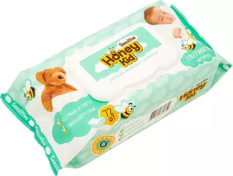 Салфетки влажные Honey Kid Sensitive детские 72шт