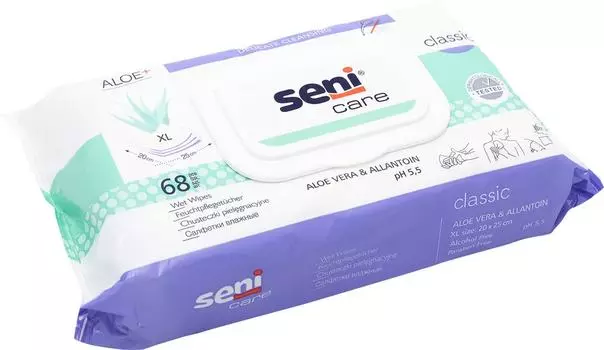 Салфетки влажные Seni Care с витамином Е и аллантоином 68шт