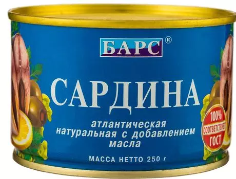 Сардина БАРС атлантическая с маслом 250г